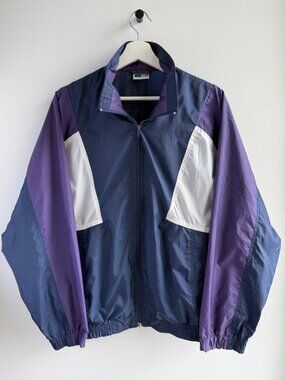 Vintage Athletech Track Jacket Colorblock Full Zip Windbreaker Blue Purple S